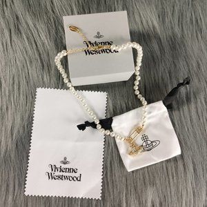 Vivienne Westwood Gold Safety Pin Pearl Necklace
